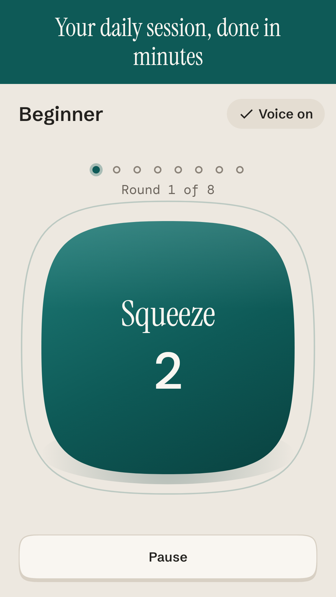 A session screen with the Squeeze, Hold and Relax cue